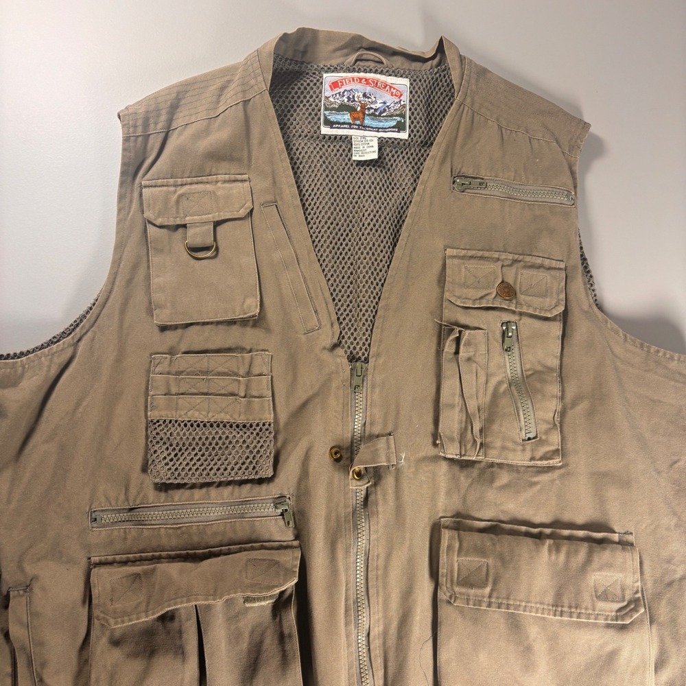 Field & Stream‎ Fishing Vest 2XL Khaki Utility Multi Pocket Mesh Lined